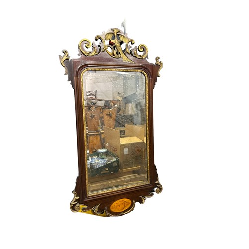 370 - Decorative Edwardian mahogany wall mirror, gilded eagle to top flanked by carvings and shell inlay b... 