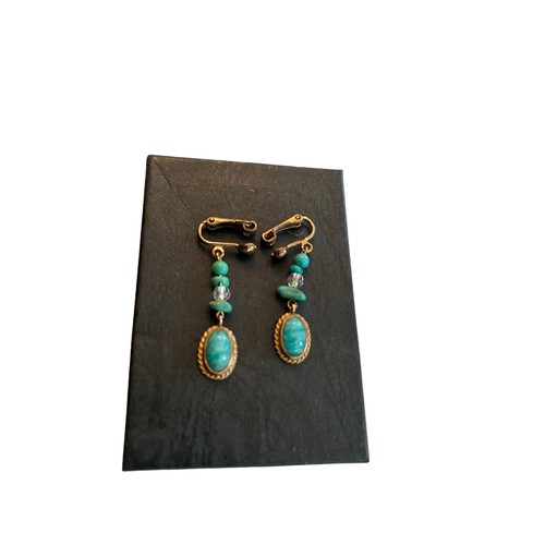 97 - 9ct Gold & Turquoise Earring (4.7g) & Pendant (1.1g) Set with similar ring in Silver, also a pair of... 