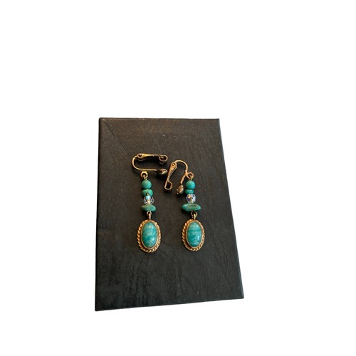 97 - 9ct Gold & Turquoise Earring (4.7g) & Pendant (1.1g) Set with similar ring in Silver, also a pair of... 