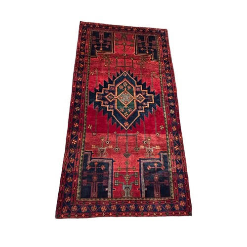 344 - Rich red and blue ground Persian nahavand village rug