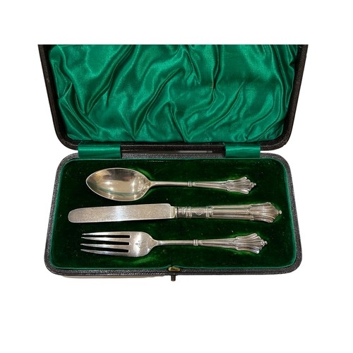 151 - A Cased Silver Christening Knife, Fork & Spoon Set, Monographed 'EMAW' by James Deakin & Sons Sheffi... 