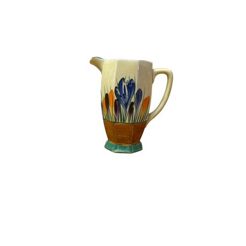 248 - Clarice Cliff - Crocus - An Athens shape jug circa 1930, hand painted with large Crocus sprays betwe... 