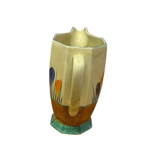 248 - Clarice Cliff - Crocus - An Athens shape jug circa 1930, hand painted with large Crocus sprays betwe... 