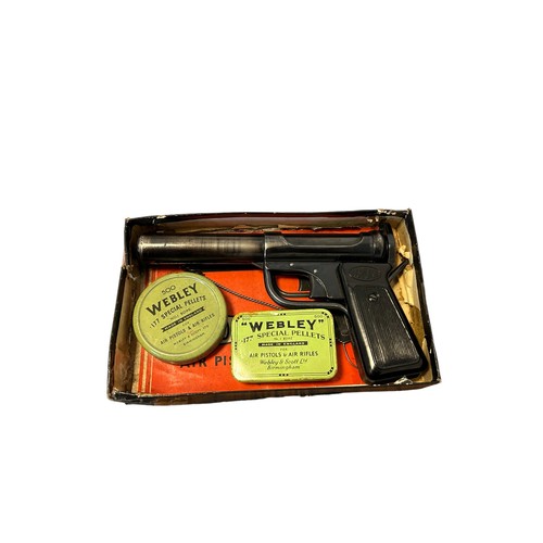 44 - An Acvoke .177 cal air pistol, in original box with instruction sheet, cleaning brush and vintage We... 