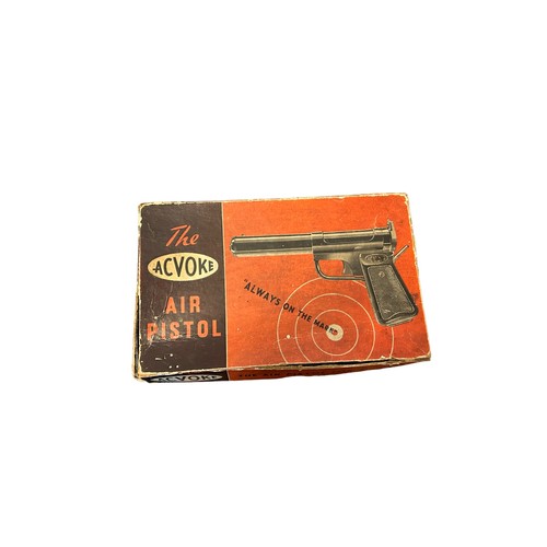 44 - An Acvoke .177 cal air pistol, in original box with instruction sheet, cleaning brush and vintage We... 