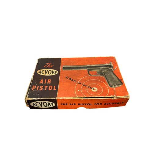 44 - An Acvoke .177 cal air pistol, in original box with instruction sheet, cleaning brush and vintage We... 