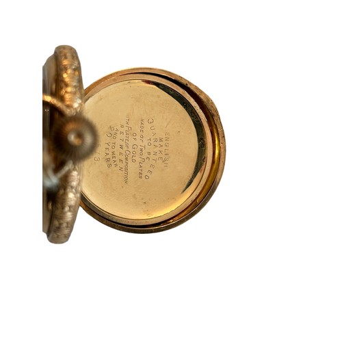 129 - Waltham Gold Plated Full Hunter Pocket Watch 
62.9g with fully engraved case