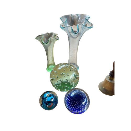 290 - Three Paper Weights & Two Glass Vases