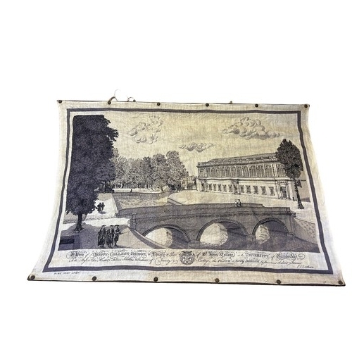 62 - A pair of vintage souvenir Irish Linen tea towels, 'The University of Cambridge', mounted on partial... 