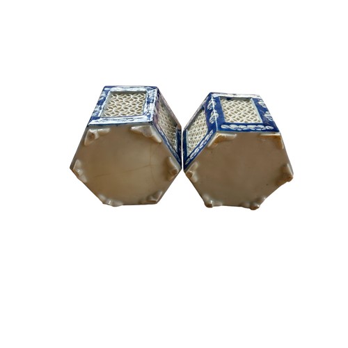 274 - Pair of Blue & White Hexagonal Pots (2)