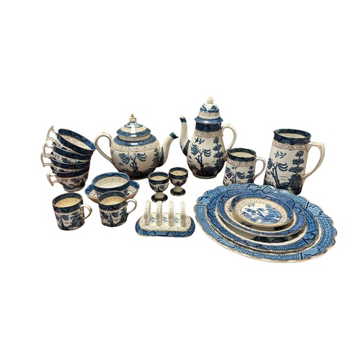 303 - A Blue & White Willow Pattern Booths Dinner Service approx.57 pieces