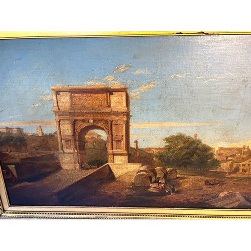 328 - Large unsigned painting Classical Scene 58x96cm, frame AF