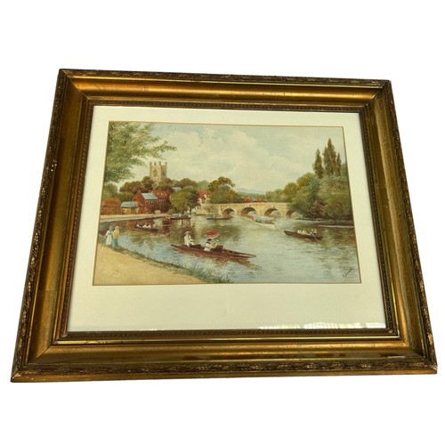 340 - Watercolour, river scene signed E Luart 1910 29x43cm