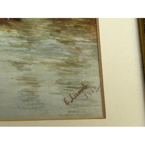 340 - Watercolour, river scene signed E Luart 1910 29x43cm