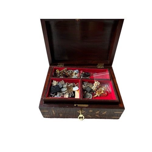 110 - Inlaid jewellery box with dress jewellery