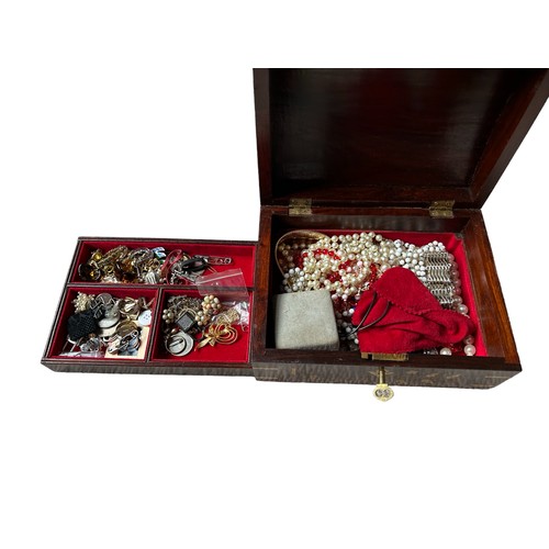 110 - Inlaid jewellery box with dress jewellery