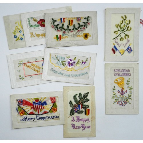 60 - Embroidered postcards. (9) Various festive cards