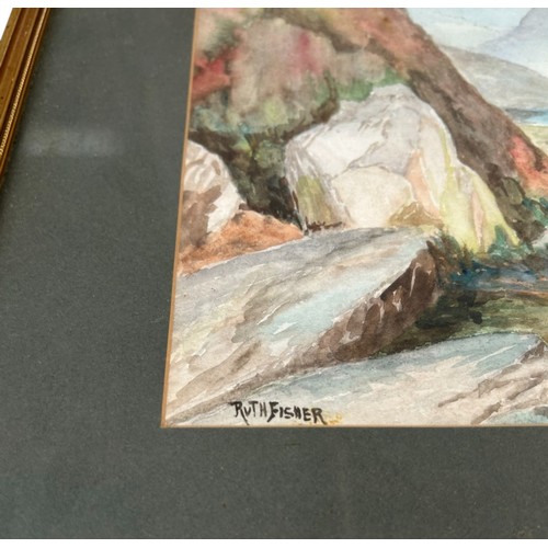 34 - Withdrawn - Ruth Fisher Landscape with mountains & another watercolour signed 'LK 1911' 34.5x25cm 33... 