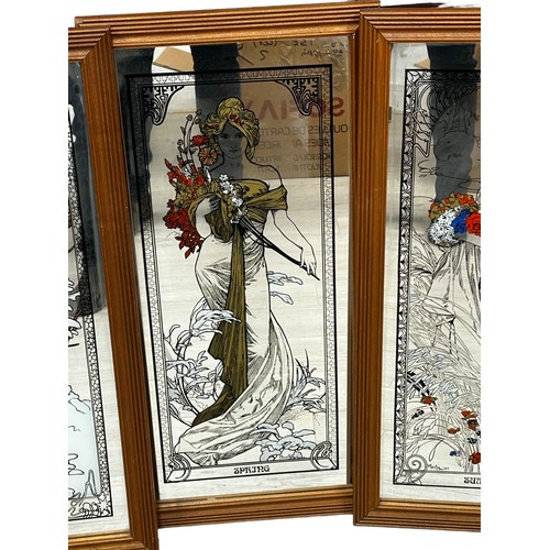 46 - Set of Four Mirrors 87x43cm (4) Each reflectig one of the four seasons, in the style of Mucha 1905