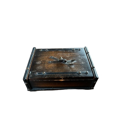 126 - Decorative Inlaid Writing Slope & a table top cigarette case with ski design also a wooden box conta... 