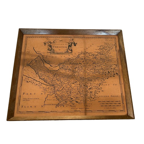 124 - A Copper Map of Chester & a Steel Map of Lancashire, both framed.