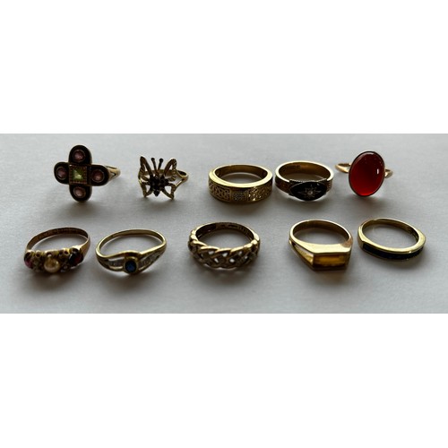 176 - Ten 9ct Gold Stone Set Rings (10) 26g gross