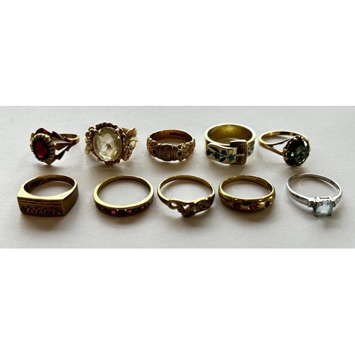 143 - Ten 9ct Gold Stone Set Rings (10) 27.4g gross