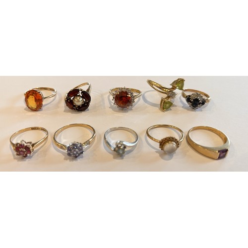 144 - Ten 9ct Gold Stone Set Rings (10) 27.3g gross