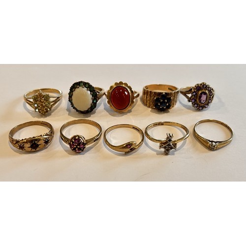 138 - Ten 9ct Gold Stone Set Rings (10) 27.8g gross