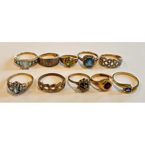 178 - Ten 9ct Gold Stone Set Rings (10) 26g gross