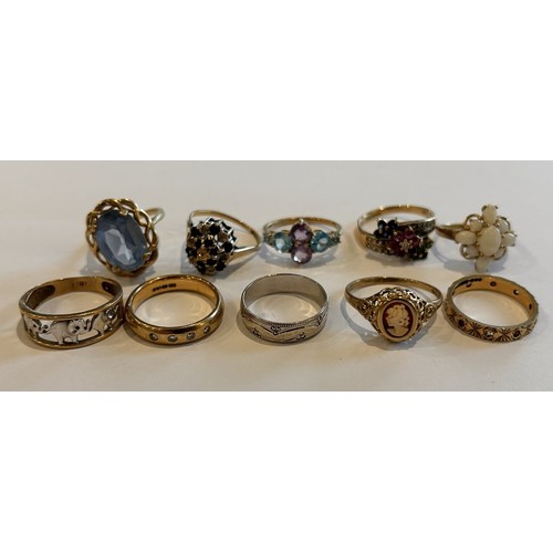 182 - Ten 9ct Gold Stone Set Rings (10) 25.5g gross