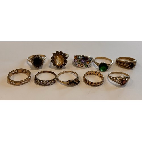 151 - Ten 9ct Gold Stone Set Rings (10) 27g gross