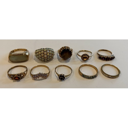 152 - Ten 9ct Gold Stone Set Rings (10) 26.8g gross