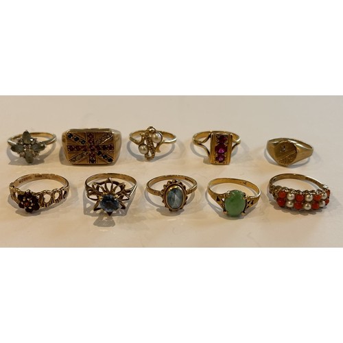 148 - Ten 9ct Gold Stone Set Rings (10) 26.6g gross