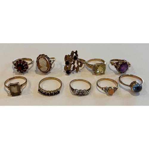 175 - Ten 9ct Gold Stone Set Rings (10) 25.7g gross