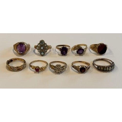 136 - Ten 9ct Gold Stone Set Rings (10) 28.6g gross