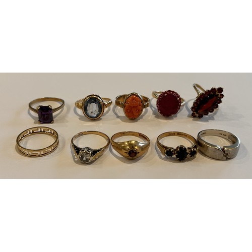 153 - Ten 9ct Gold Stone Set Rings (10) 26.8g gross