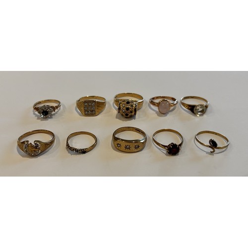 195 - Ten 9ct Gold Stone Set Rings (10) 25.1g gross