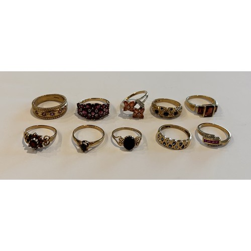 156 - Ten 9ct Gold Stone Set Rings (10) 26.9g gross