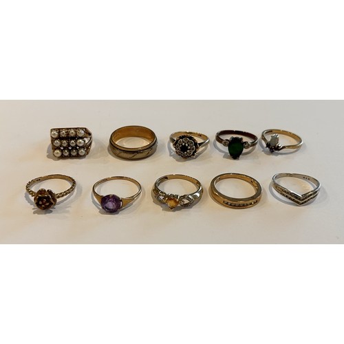 157 - Ten 9ct Gold Stone Set Rings (10) 26.7g gross