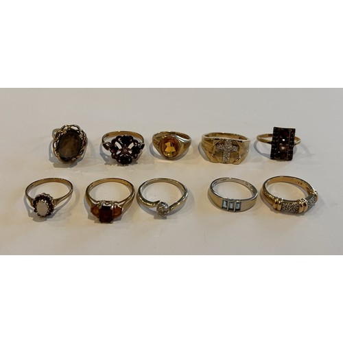 145 - Ten 9ct Gold Stone Set Rings (10) 27.4g gross