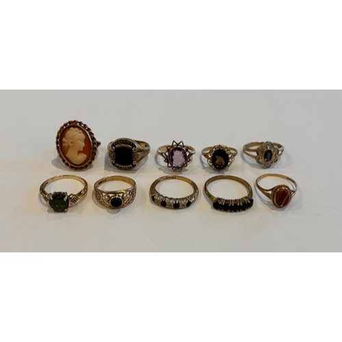 180 - Ten 9ct Gold Stone Set Rings (10) 26.1g gross