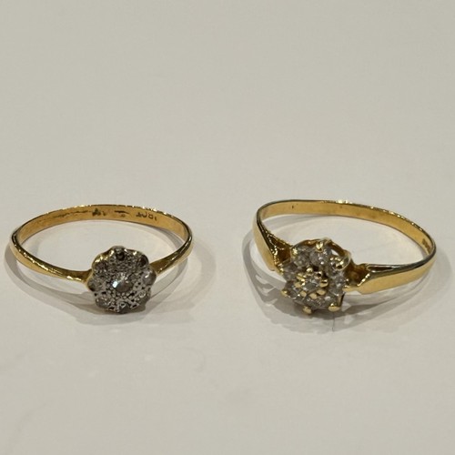 231 - Two 18ct Gold & Diamond 'Flower' Cluster Rings (2) 2.1g & 1.6g gross approx size O & M