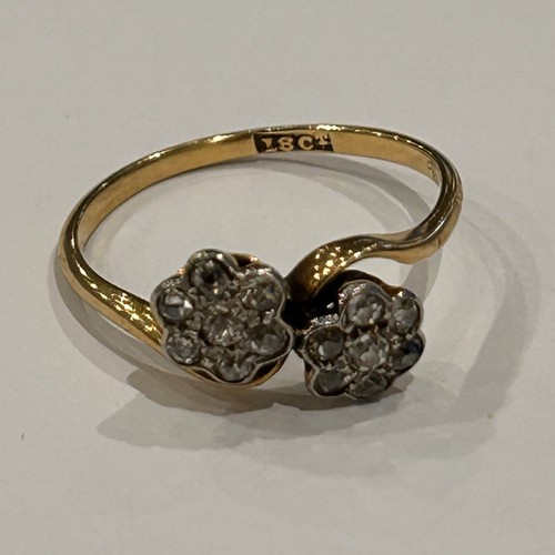 237 - 18ct Gold & Diamond Twin 'Flowerhead' Cluster Ring  2.3g gross approx size O