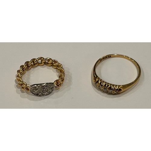 211 - Two 18ct Gold Set Diamond Chip Rings (2) 6.9g (2.9g & 4.0g) gross, approx size R & J