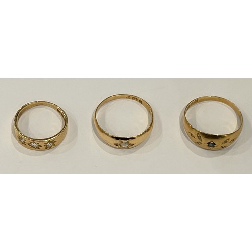 213 - Three 18ct Gold Stone Set Rings (3) 6.9g gross (2.5g Size G AF, 2.4g size N & 2.0g size M)