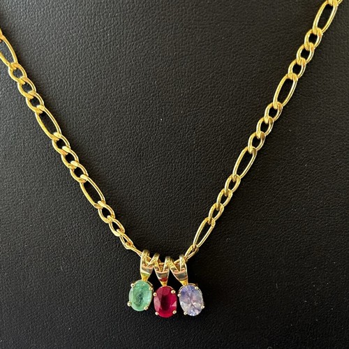 100 - 9ct Gold Necklace with Three Coloured Stone Pendant (Pendants marked 10k) 4.6g