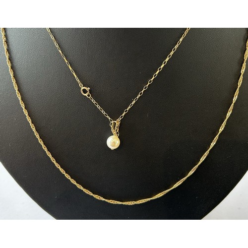 94 - Two 9ct Gold Chains, one with  9ct mounted pearl pendant (2) 5.2g gross