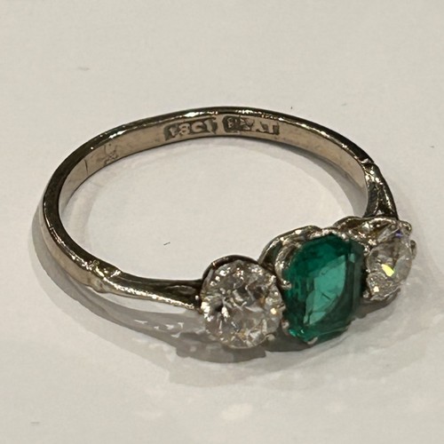 268 - A Stunning 18ct Gold & Platinum set Diamond & Emerald ring, approx size Q, 2.9g gross.  Approximate ... 