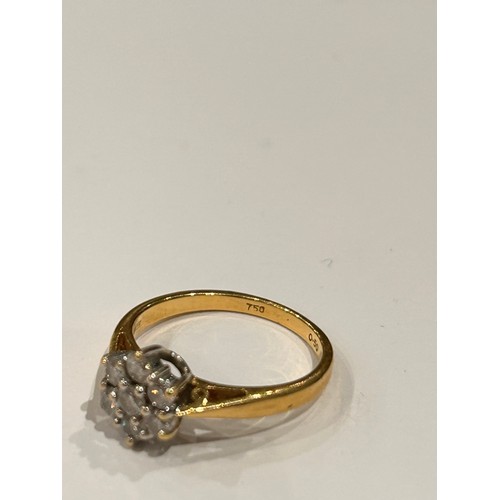 269 - 18ct gold diamond cluster ring in the form of a flower head, approx size L, 3.1g gross approximately... 